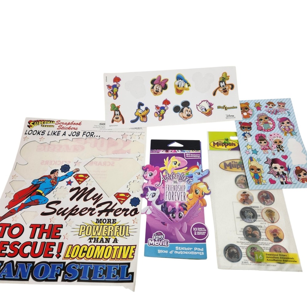 Cartoon Dimensional Stickers Lot 5 Superman Disney LOL Muppets My Little Pony